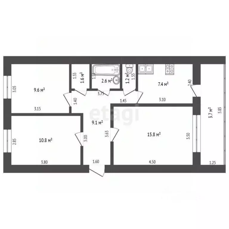 3-к кв. Татарстан, Менделеевск ул. Фомина, 21 (58.0 м) - Фото 2