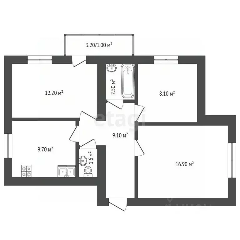 3-к кв. Вологодская область, Вологда Архангельская ул., 8А (61.4 м) - Фото 1