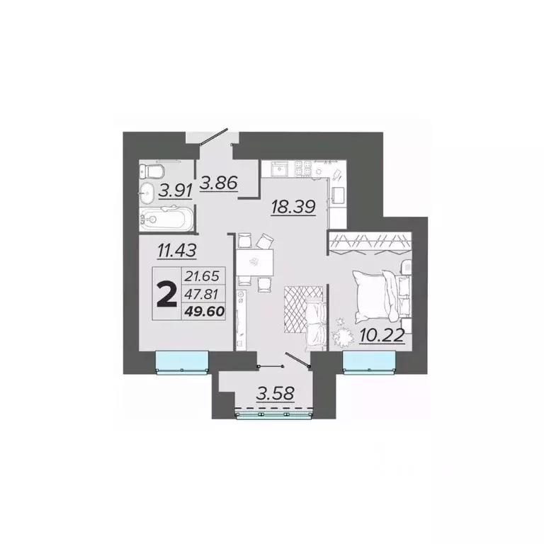 2-к кв. Брянская область, Брянск Архитектор жилой комплекс (49.6 м) - Фото 1