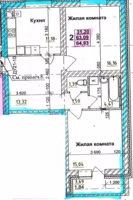 2-к. квартира, 64,9 м, 2/5 эт. - Фото 0