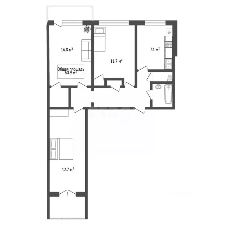 3-к кв. Новосибирская область, Новосибирск ул. Никитина, 68 (60.9 м) - Фото 1