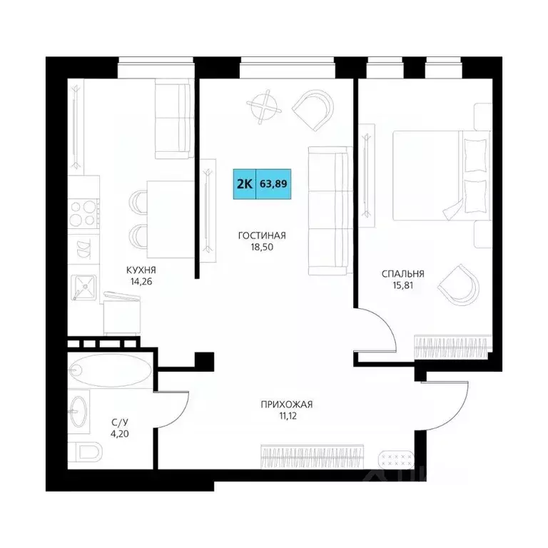 2-к кв. Дагестан, Дербент  (63.89 м) - Фото 1