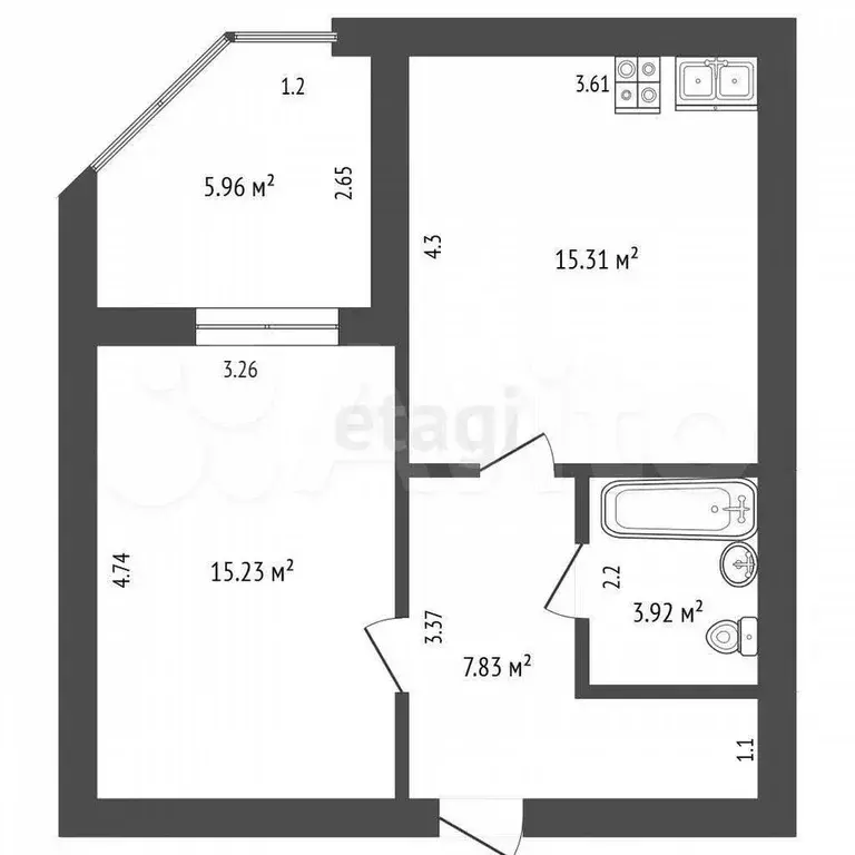 1-к. квартира, 44,1 м, 3/10 эт. - Фото 1
