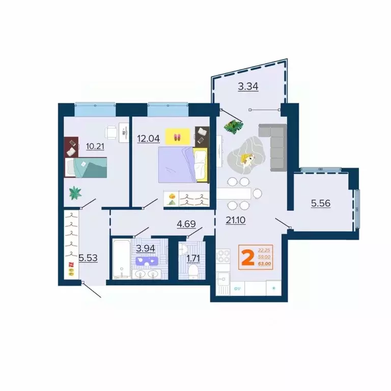 2-к кв. Брянская область, Брянск Московский мкр, Микрорайон Акватория ... - Фото 1