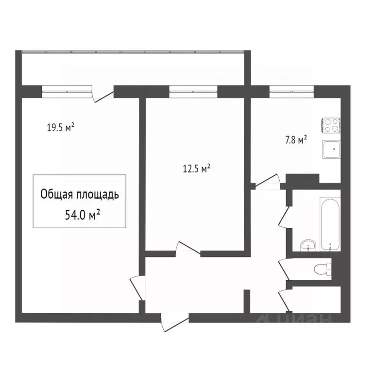 2-к кв. Томская область, Томск ул. Лебедева, 41 (53.4 м) - Фото 1