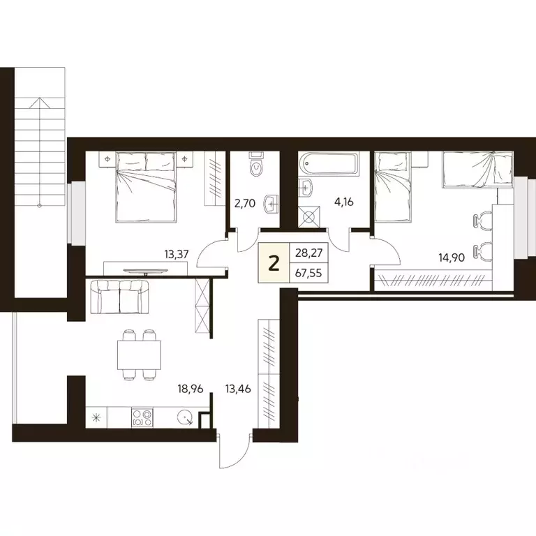 2-к кв. Башкортостан, Уфа ул. Жуковского, 19А (67.55 м) - Фото 1