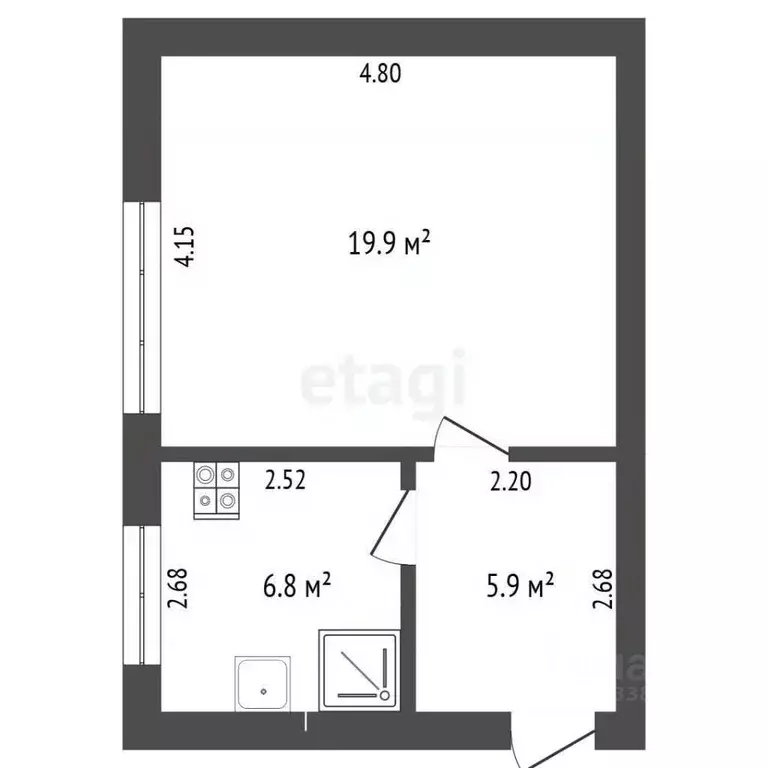 1-к кв. Башкортостан, Бирск Интернациональная ул., 25А (32.6 м) - Фото 2