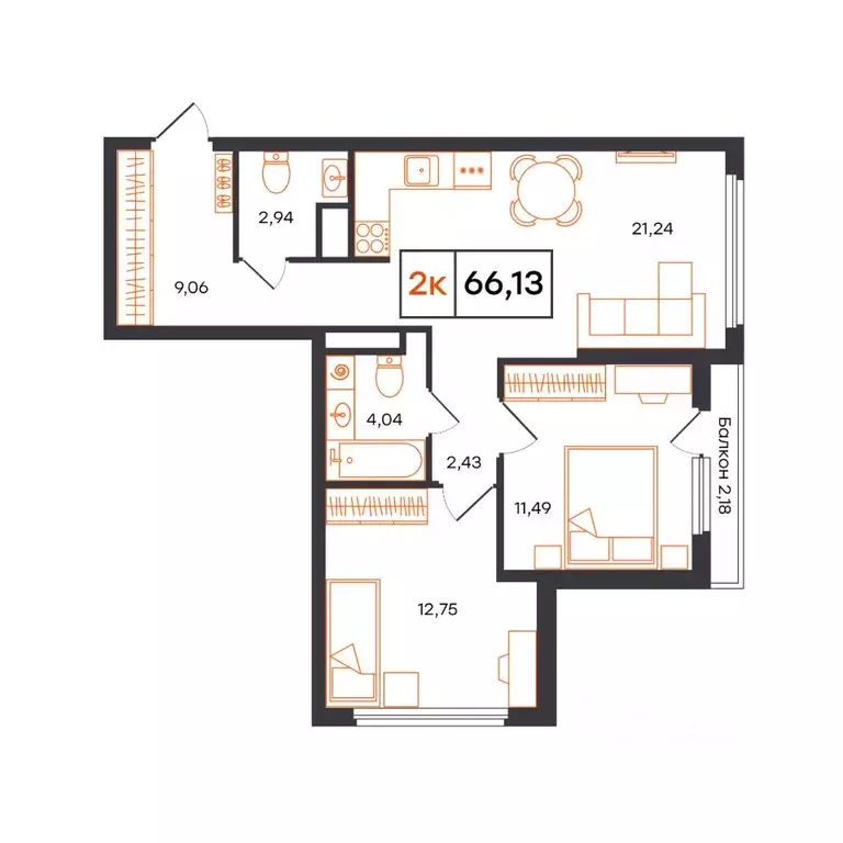 2-к кв. Тюменская область, Тюмень ул. Бориса Прудаева, 7 (66.13 м) - Фото 1