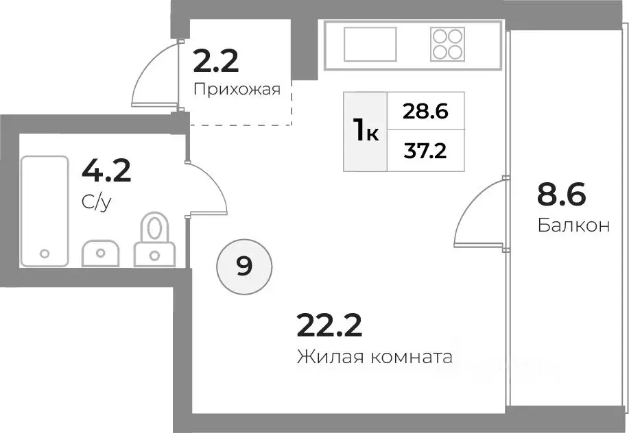 1-к кв. Калининградская область, Зеленоградск  (37.2 м) - Фото 0