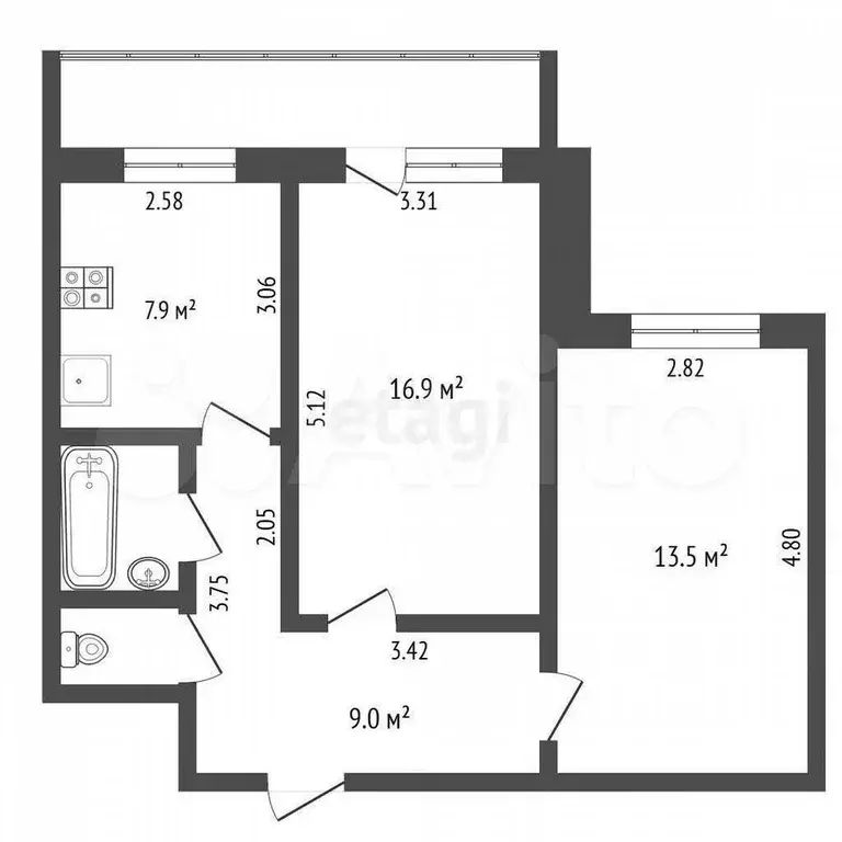 2-к. квартира, 47,4 м, 7/8 эт. - Фото 0