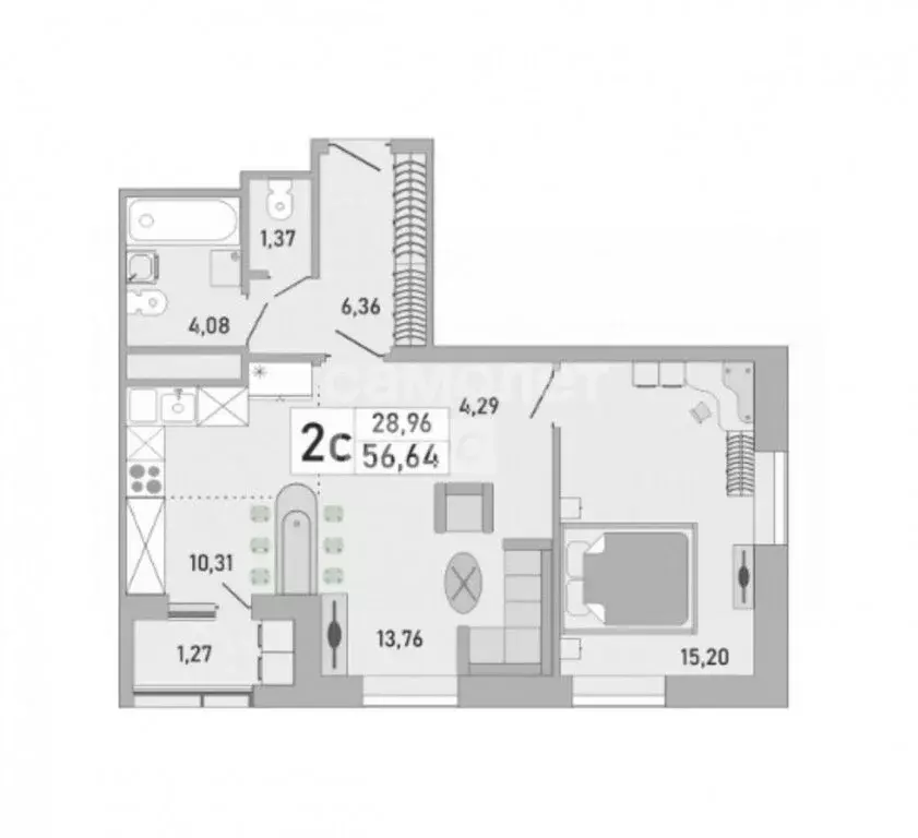 3-комнатная квартира: Уфа, Бакалинская улица, 9/1 (56.7 м) - Фото 2