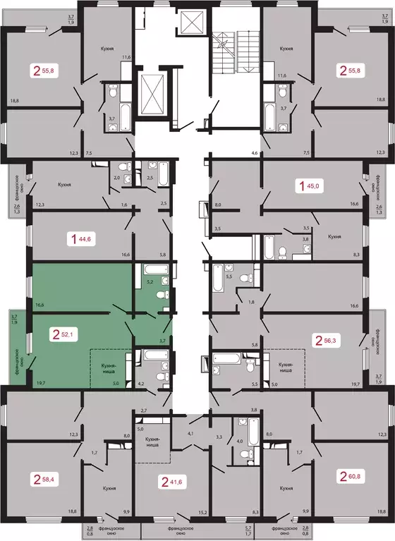 Продаётся 2-к квартира, 52.1 м - Фото 1
