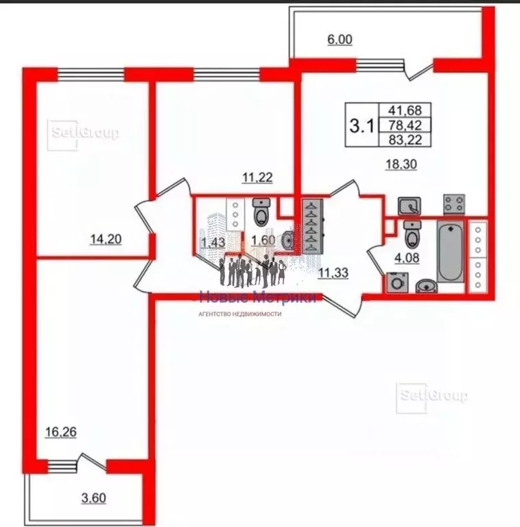 3-к кв. Санкт-Петербург аллея Арцеуловская, 19 (84.0 м) - Фото 1