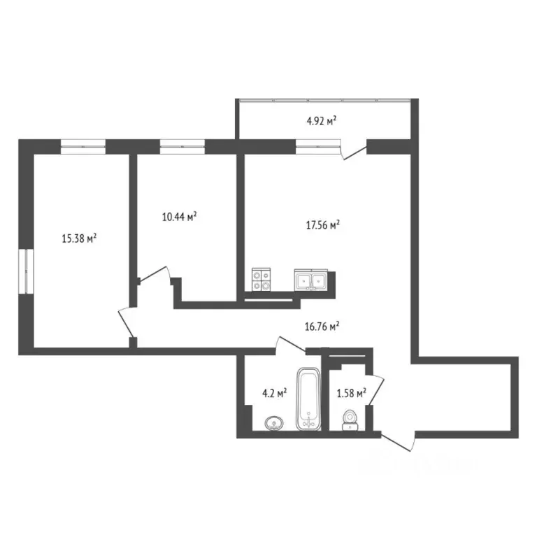 2-к кв. Тюменская область, Тюменский муниципальный округ, д. Дударева ... - Фото 1