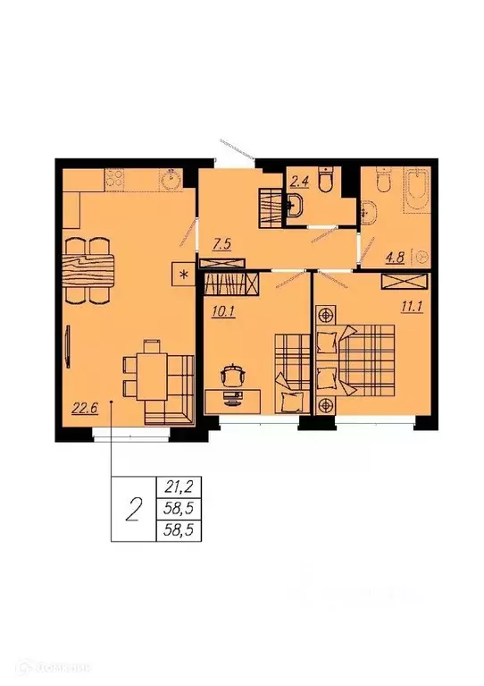 Продаётся 2-к квартира, 57 м - Фото 0