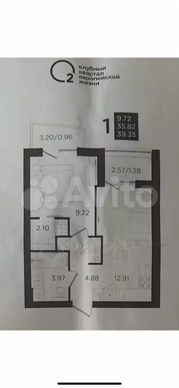 1-к. квартира, 39 м, 2/4 эт. - Фото 0