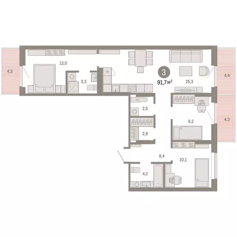 3-комнатная квартира: Омск, Кировский округ (91.73 м) - Фото 1