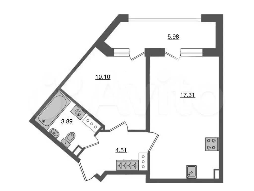 1-к. квартира, 38,8 м, 4/12 эт. - Фото 0