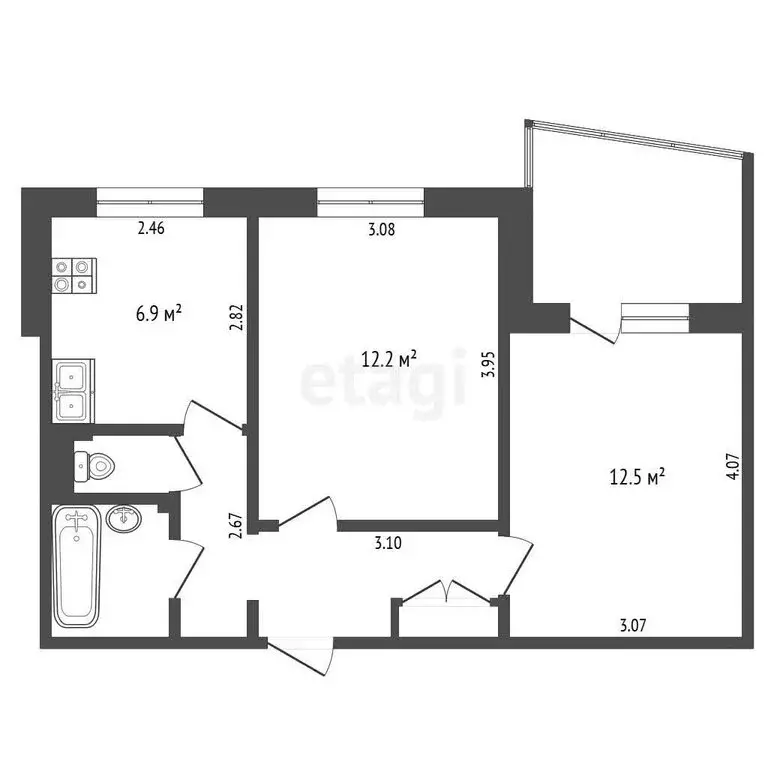 2-комнатная квартира: Тюмень, Мельничная улица, 24А (43 м) - Фото 1