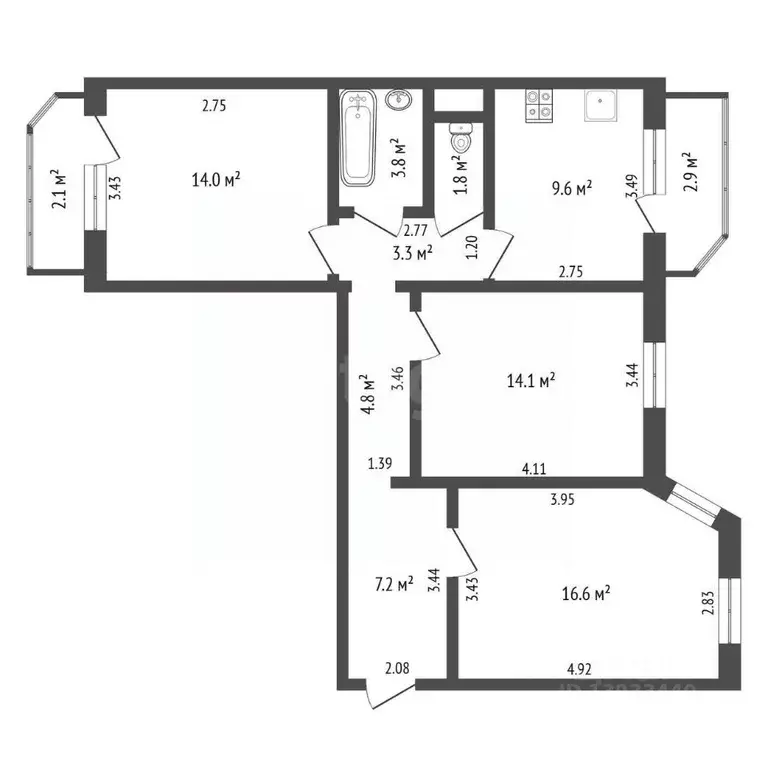 3-к кв. Тюменская область, Тюмень ул. Пермякова, 65 (75.0 м) - Фото 1