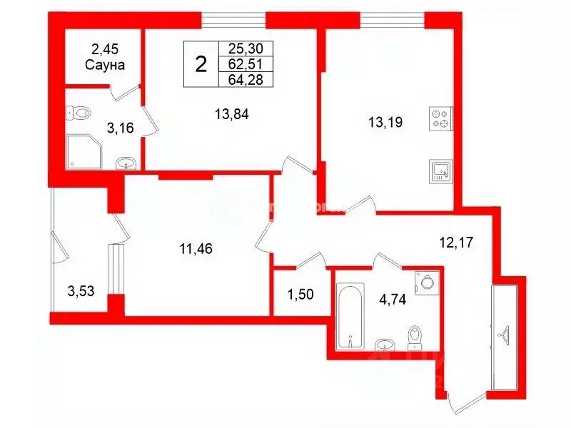 2-к кв. Санкт-Петербург Пулковское ш., 95к3 (60.4 м) - Фото 2