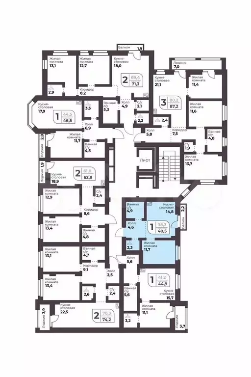 1-к. квартира, 38,3 м, 5/9 эт. - Фото 1