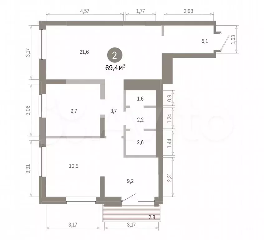 3-к. квартира, 69,4 м, 5/8 эт. - Фото 1
