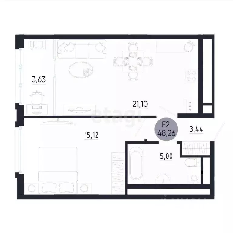 1-к кв. Тульская область, Тула ул. Сурикова, 22 (48.3 м) - Фото 1