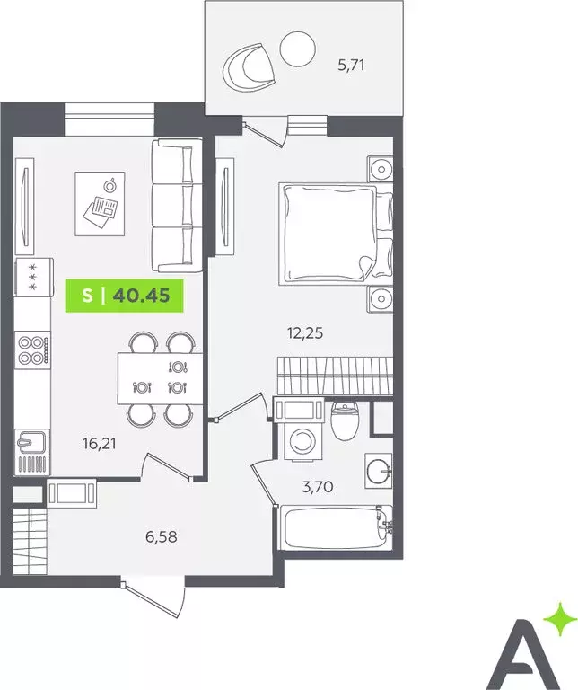 1-комнатная квартира: Кудрово, Солнечная улица, 10к2 (40.45 м) - Фото 0
