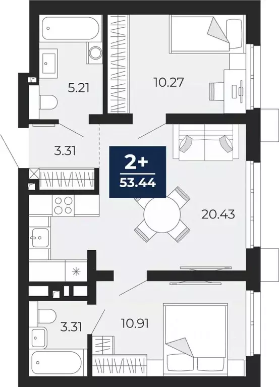 2-к кв. Тюменская область, Тюмень Беринг жилой комплекс (53.44 м) - Фото 1