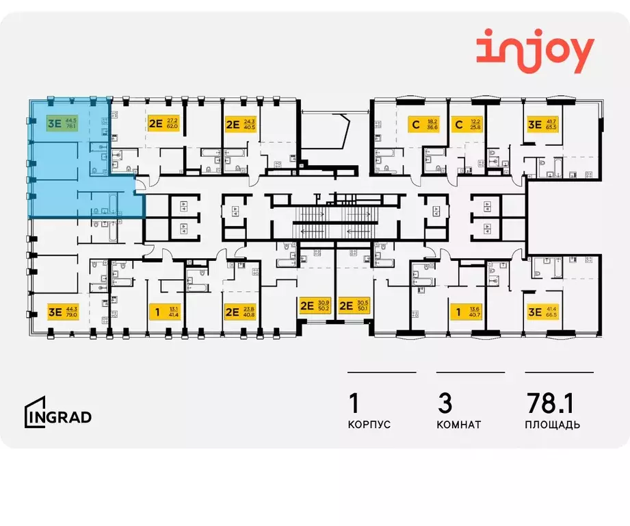 3-к кв. Москва Инджой жилой комплекс (78.1 м) - Фото 1