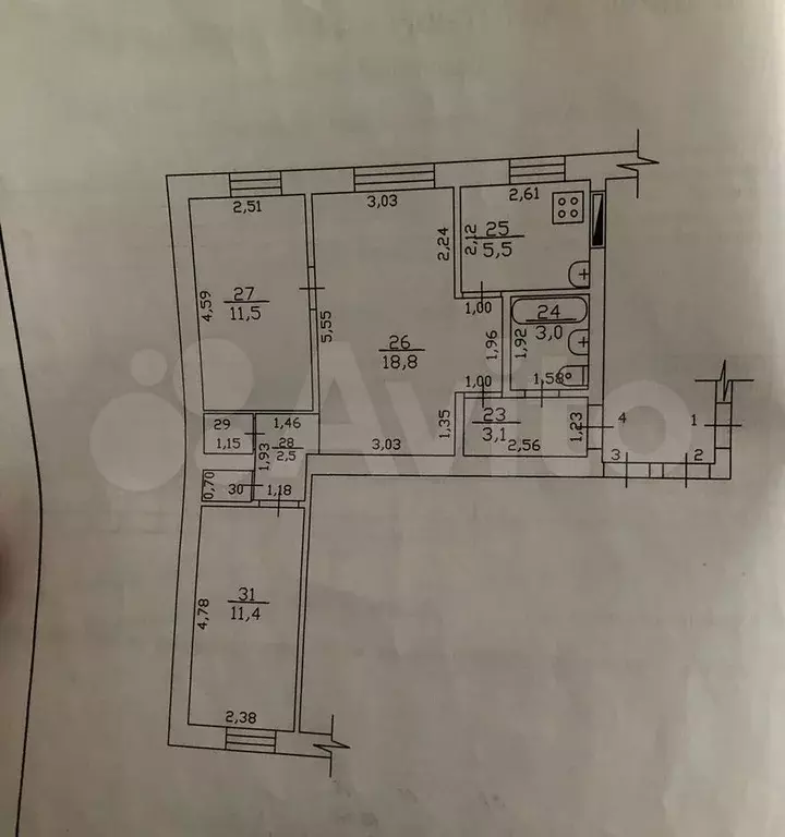 3-к. квартира, 57,6 м, 1/3 эт. - Фото 0