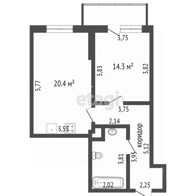 1-к кв. Челябинская область, Челябинск ул. Чичерина, 34А (53.4 м) - Фото 2