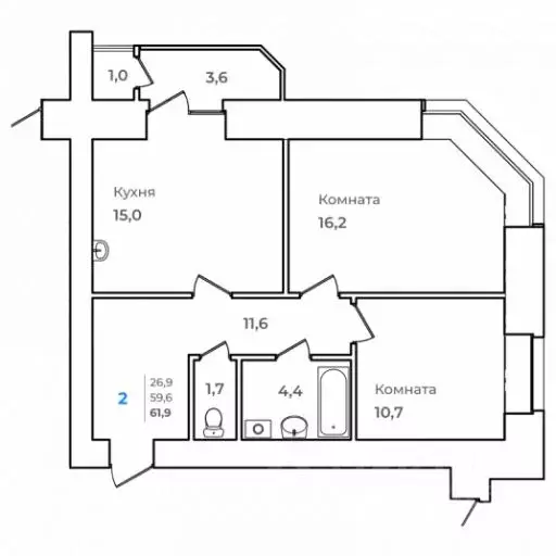 2-к кв. Амурская область, Благовещенск Зейский Бульвар жилой комплекс ... - Фото 1