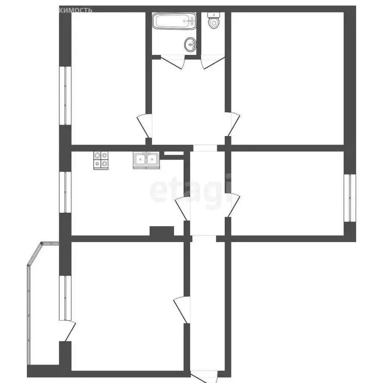 1к в -комнатной квартире (19.3 м) - Фото 1