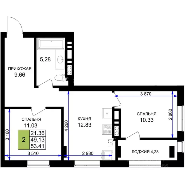 2-к кв. Калининградская область, Гурьевск Включи жилой комплекс (54.6 ... - Фото 1