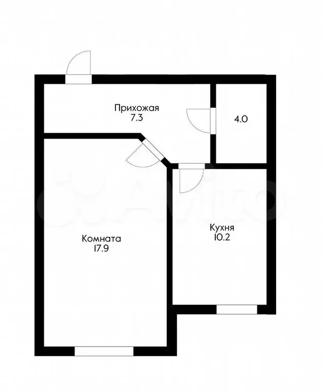 1-к. квартира, 38,6 м, 4/4 эт. - Фото 0