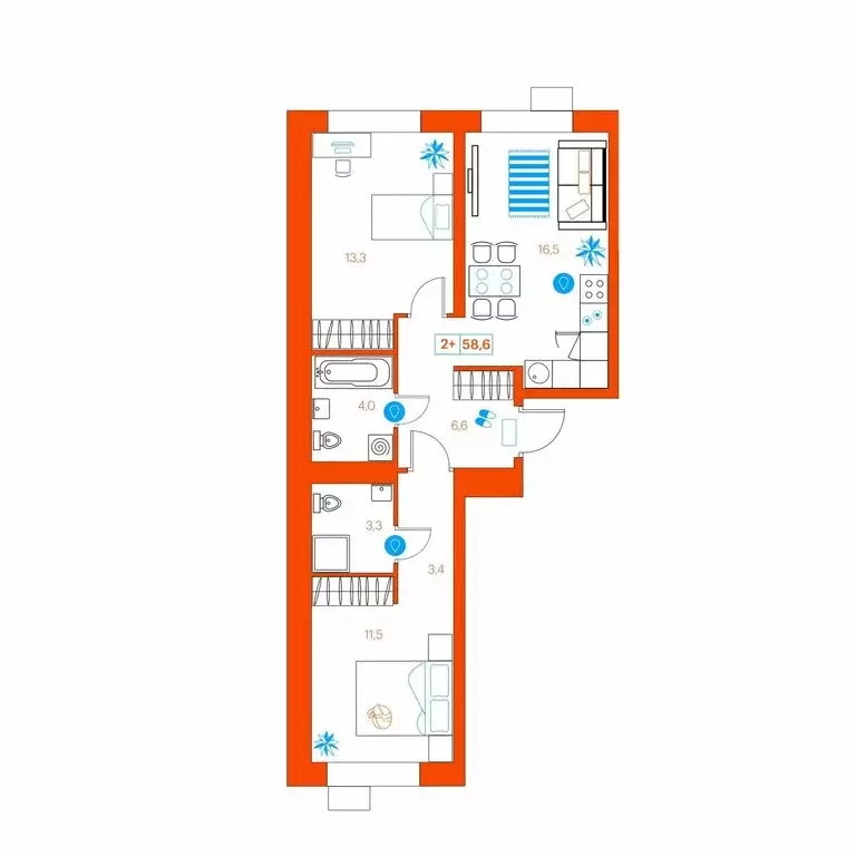2-комнатная квартира: Тюмень, улица Ветеранов Труда, 36А/3 (59.6 м) - Фото 0