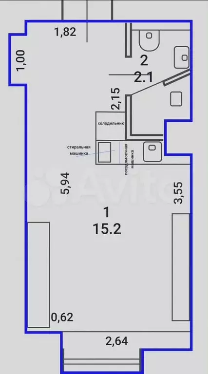 Апартаменты-студия, 17,3 м, 2/2 эт. - Фото 0