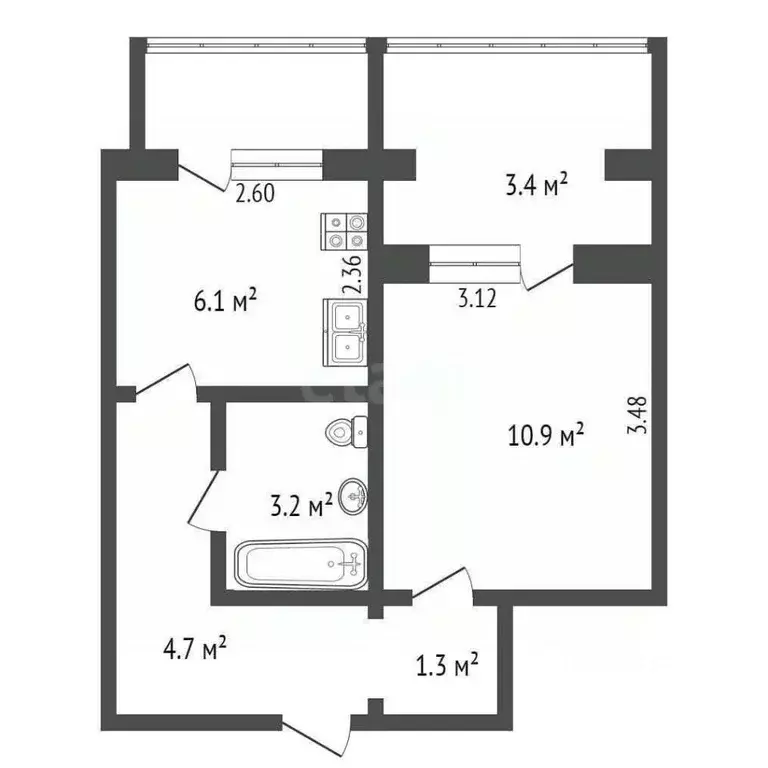 1-к кв. Севастополь ул. Генерала Жидилова, 42 (29.5 м) - Фото 2