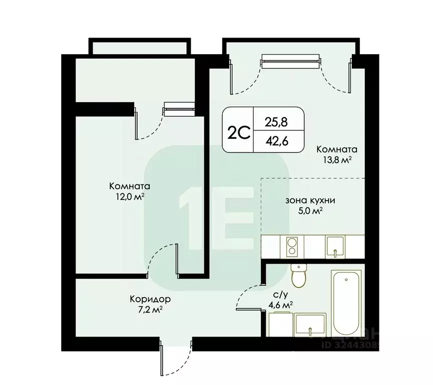 2-к кв. Новосибирская область, Новосибирск Красный просп., 222/3 (42.6 ... - Фото 2