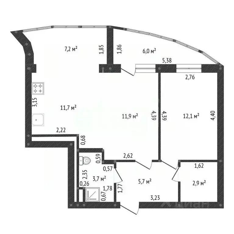 2-к кв. Башкортостан, Уфа ул. Карла Маркса, 58 (56.0 м) - Фото 2