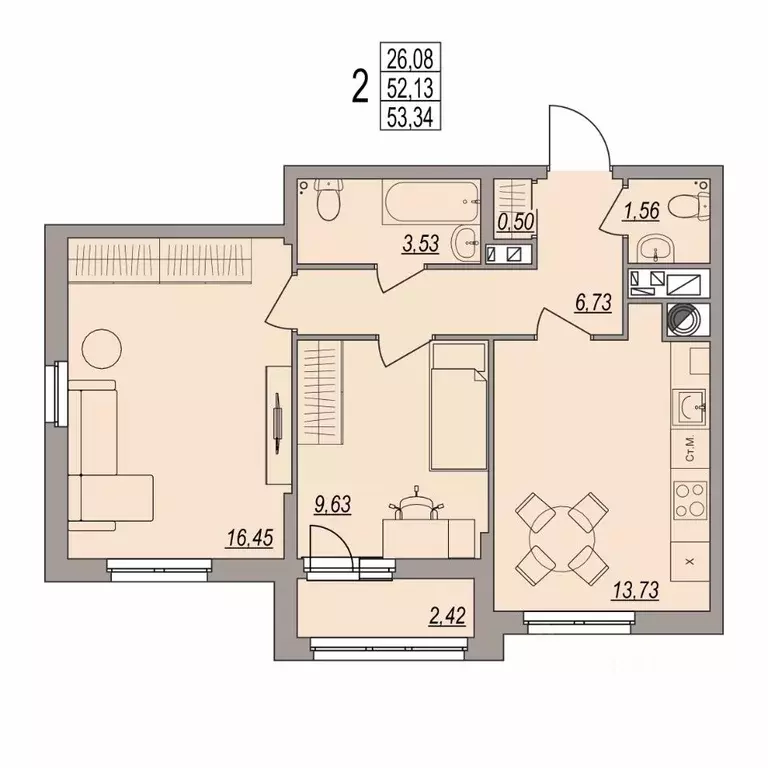 2-к кв. Волгоградская область, Волгоград ул. Дымченко, 9 (53.34 м) - Фото 1