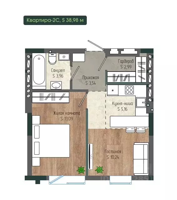 2-к кв. Кемеровская область, Новокузнецк просп. Курако, 32 (38.98 м) - Фото 1