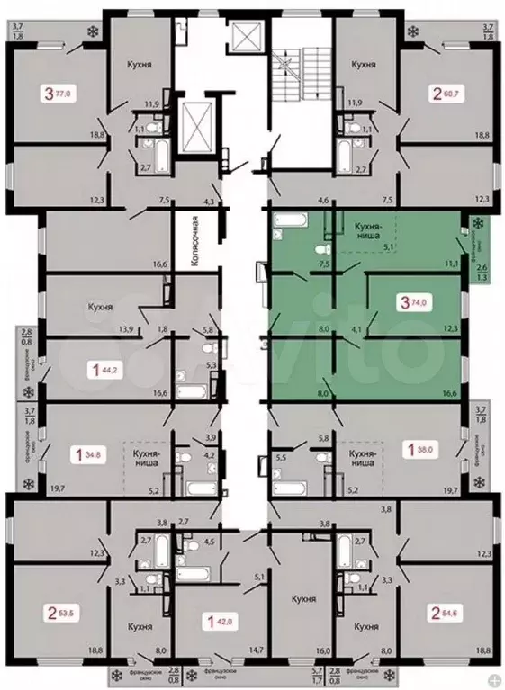 2-к. квартира, 74 м, 6/17 эт. - Фото 1