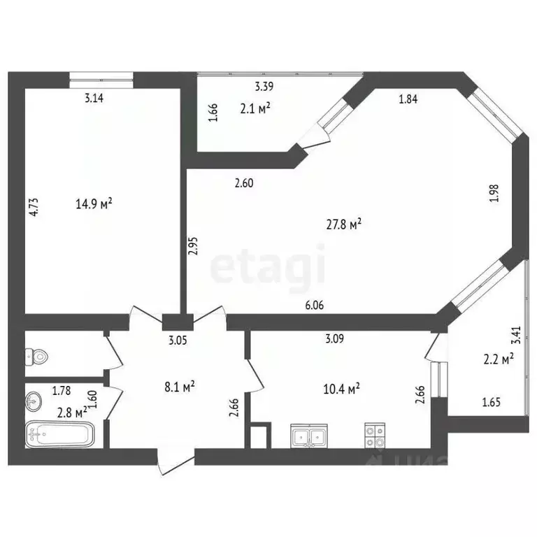 2-к кв. Татарстан, Набережные Челны ул. Аделя Кутуя, 5А (70.0 м) - Фото 2