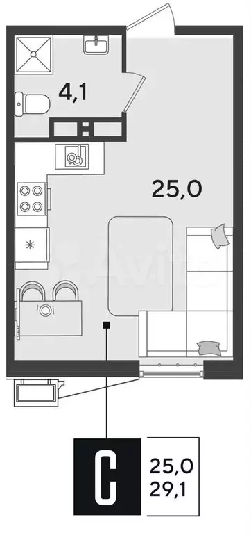 Квартира-студия, 29,1 м, 17/18 эт. - Фото 1