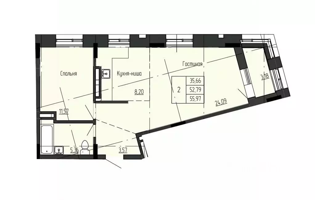 2-к кв. Саха (Якутия), Якутск ул. Чкалова, 39А (55.97 м) - Фото 0