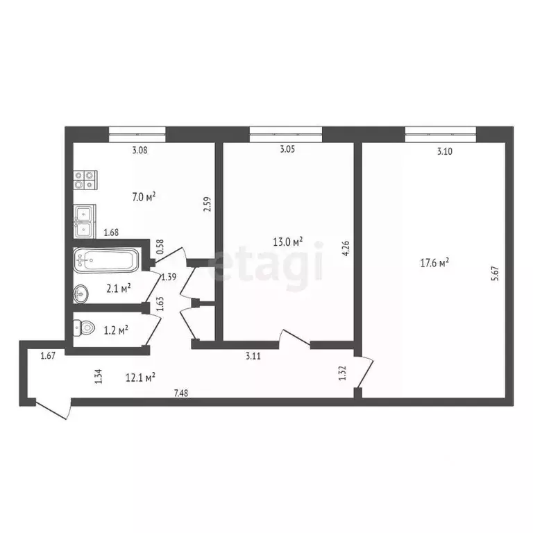 2-к кв. Забайкальский край, Чита ул. Евгения Гаюсана, 28 (53.0 м) - Фото 1