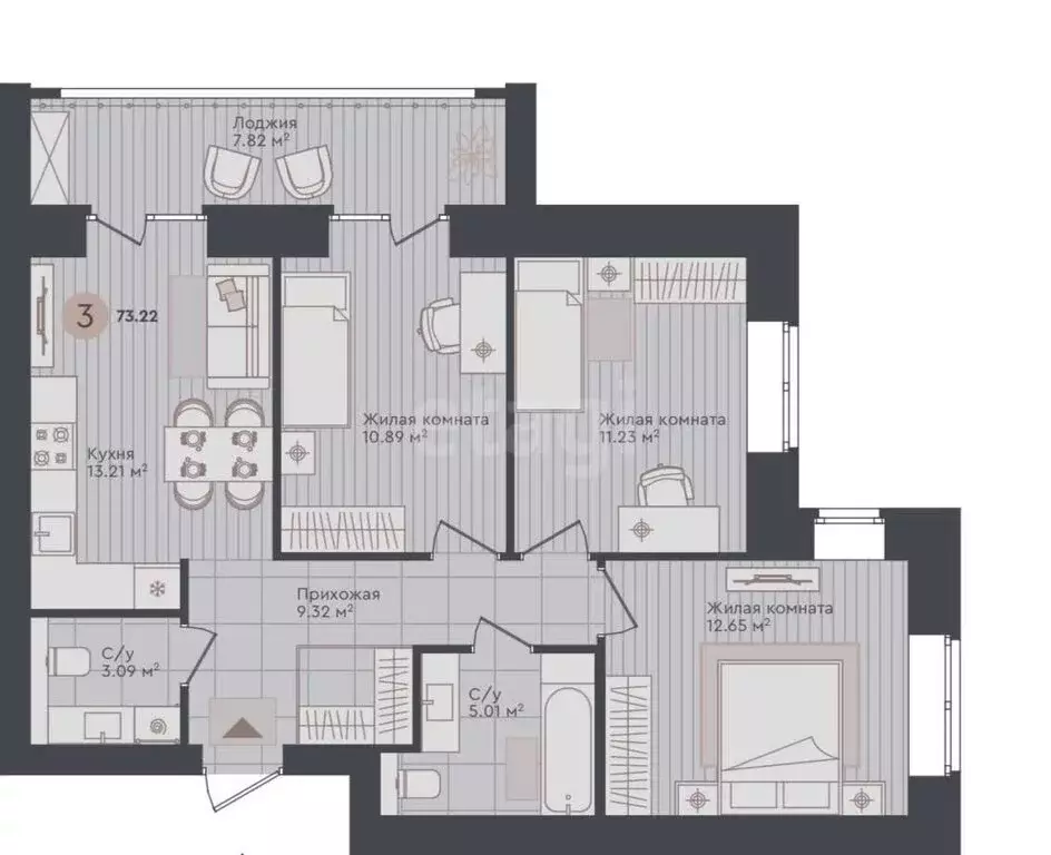 3-комнатная квартира: Йошкар-Ола, улица Кирова, 25 (73.22 м) - Фото 1